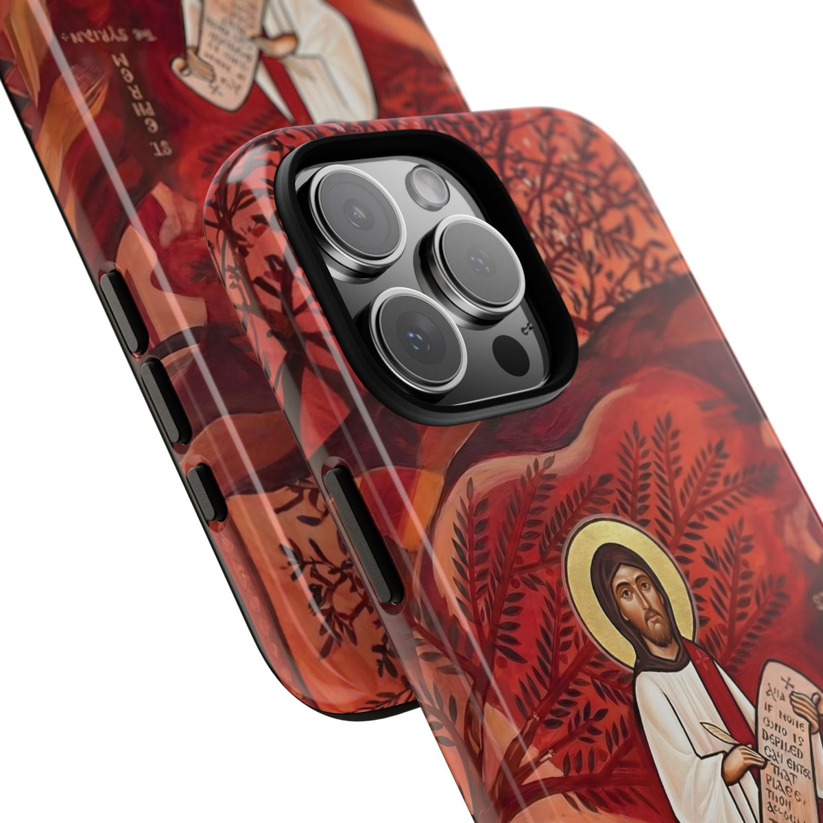 Christelijk telefoonhoesje Sint-Efrem de Syriër rood mat
