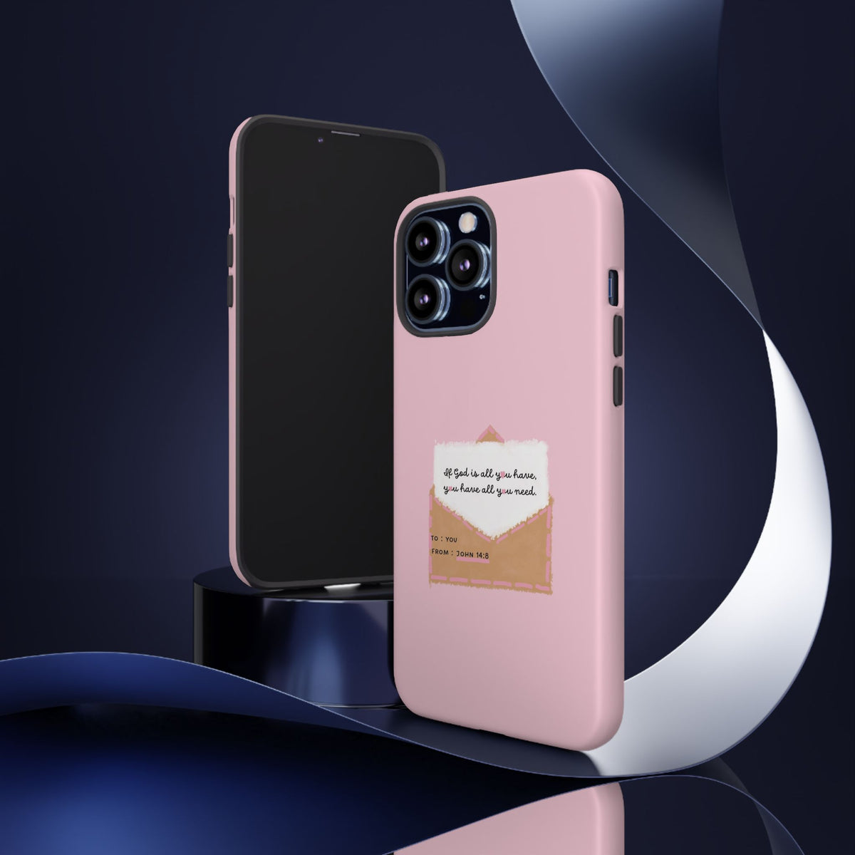 Christelijk telefoonhoesje God is alles wat je nodig hebt roze mat