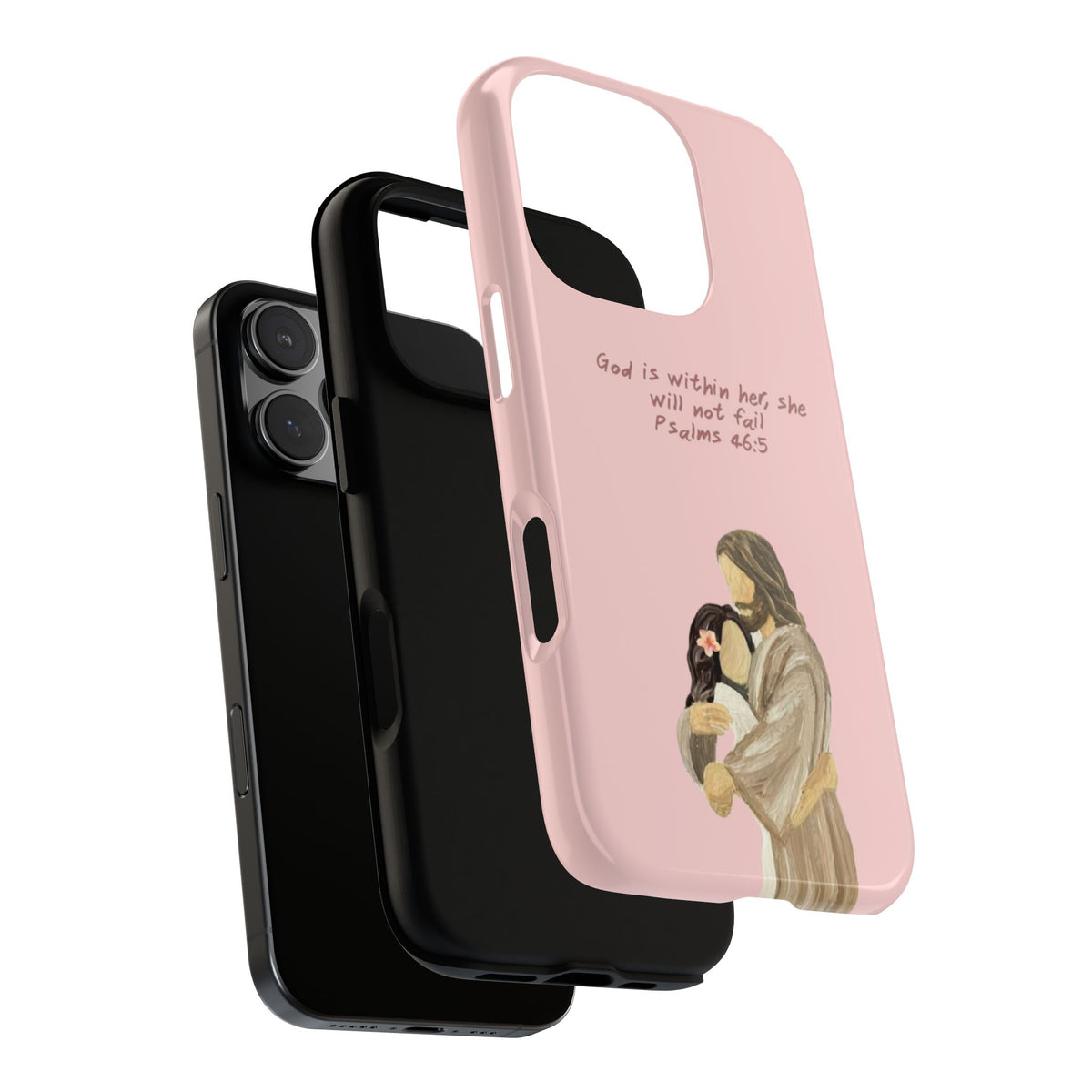 Christelijk telefoonhoesje God is in haar roze mat