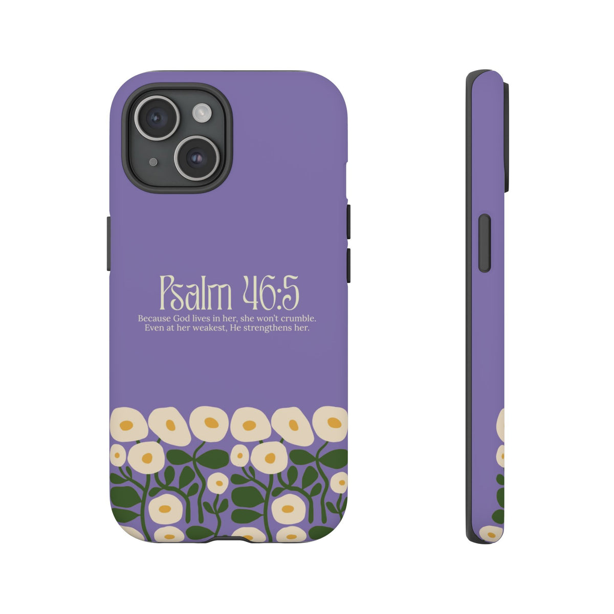 Christelijk telefoonhoesje God woont in haar lila mat