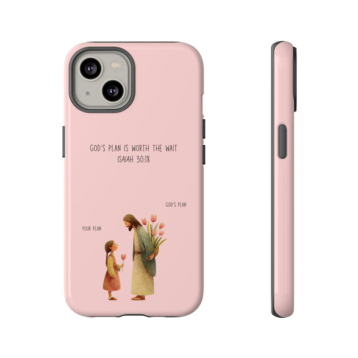 Christelijk telefoonhoesje Gods plan is beter roze mat