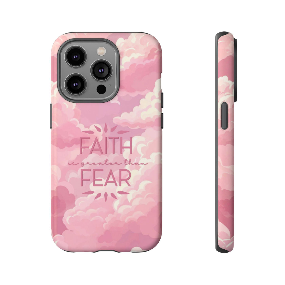 Christelijk telefoonhoesje Geloof is sterker dan angst roze mat