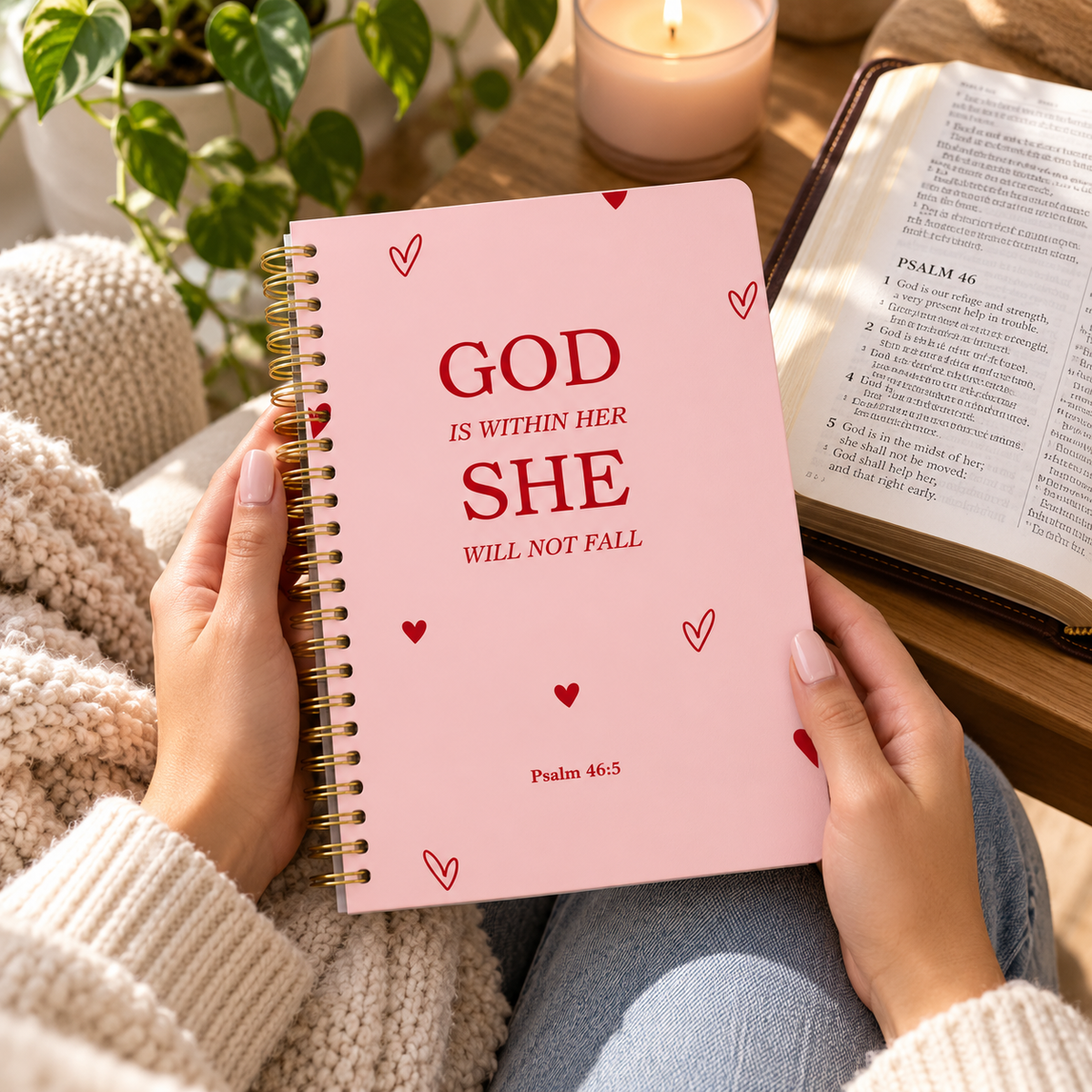 Bijbeljournal – Gedragen door God – AI-sfeerfoto
