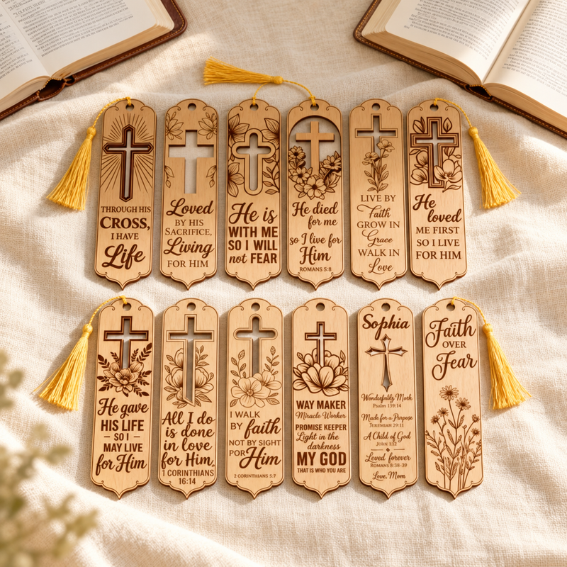 Houten boekenleggers met gouden kwastjes op een tafel